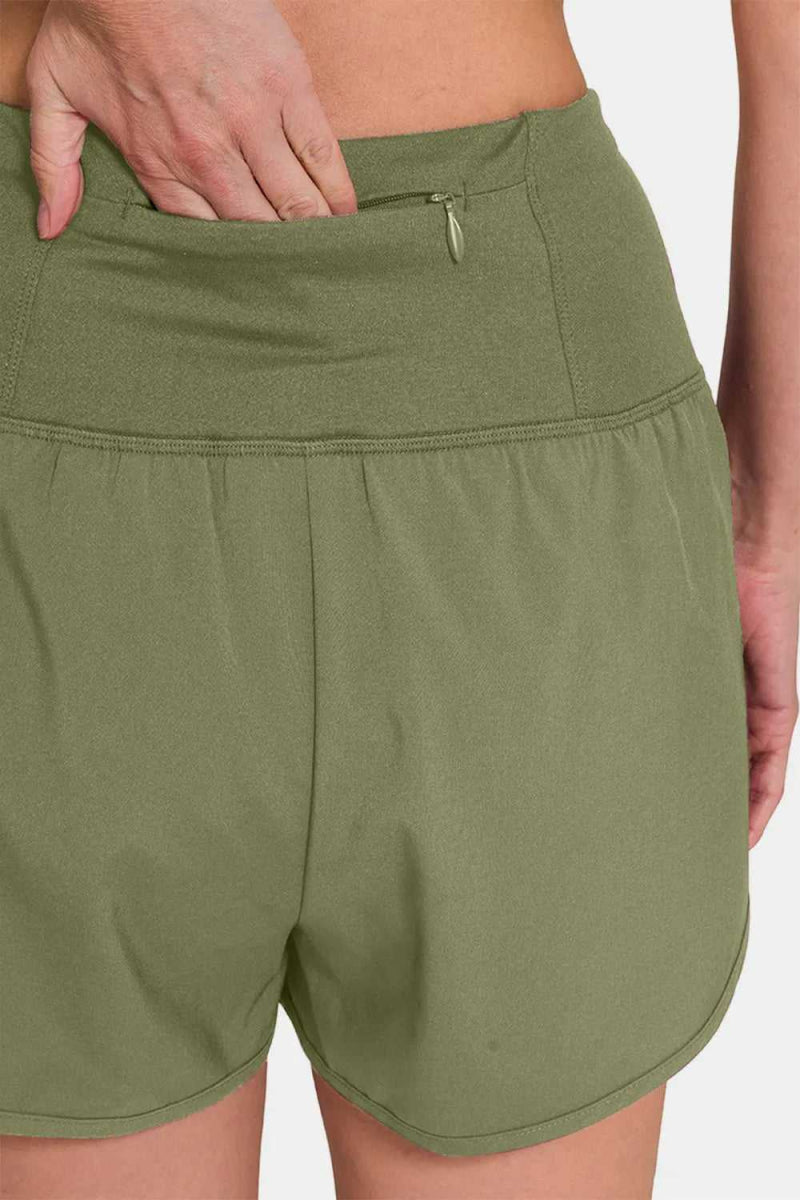 Zenana High - Waisted Zippered Back Pocket Active Shorts - Hopeford Streams