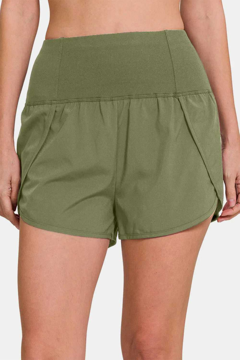 Zenana High - Waisted Zippered Back Pocket Active Shorts - Hopeford Streams