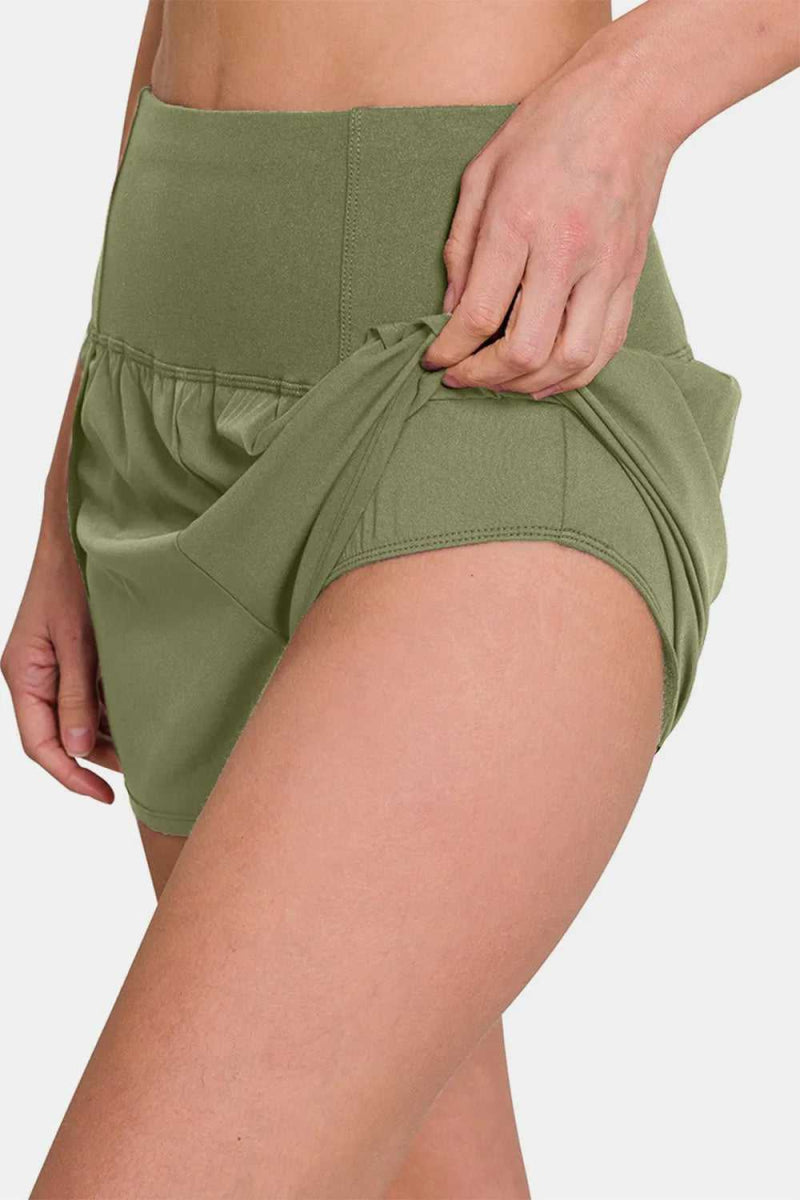 Zenana High - Waisted Zippered Back Pocket Active Shorts - Hopeford Streams