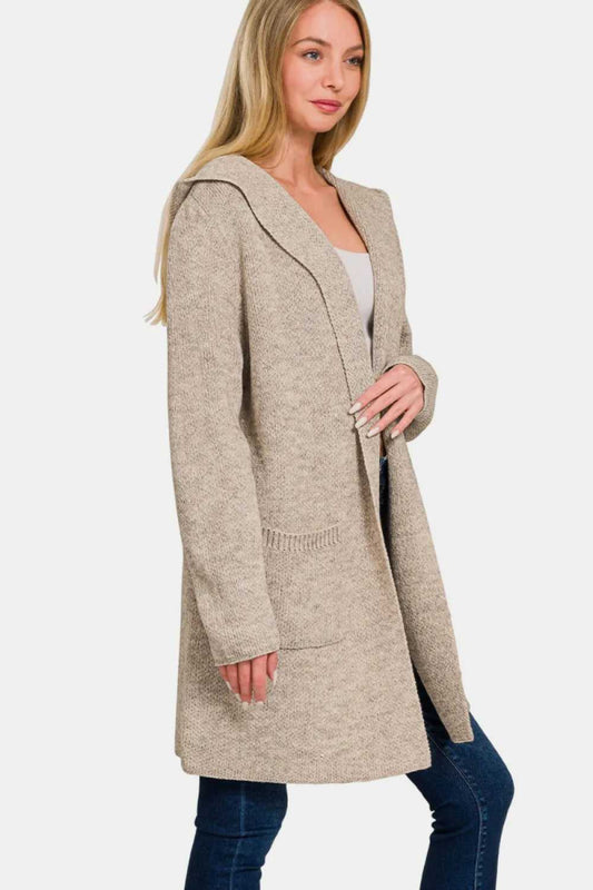 Zenana Hooded Open Front Sweater Cardigan - Hopeford Streams