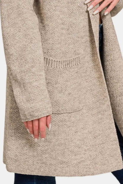 Zenana Hooded Open Front Sweater Cardigan - Hopeford Streams