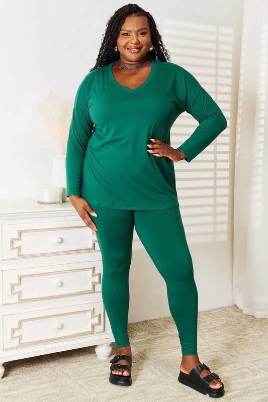 Zenana Lazy Days Full Size Long Sleeve Top and Leggings Set - Hopeford Streams