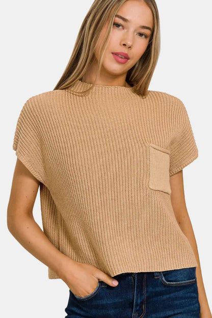 Zenana Mock Neck Short Sleeve Cropped Sweater - Hopeford Streams