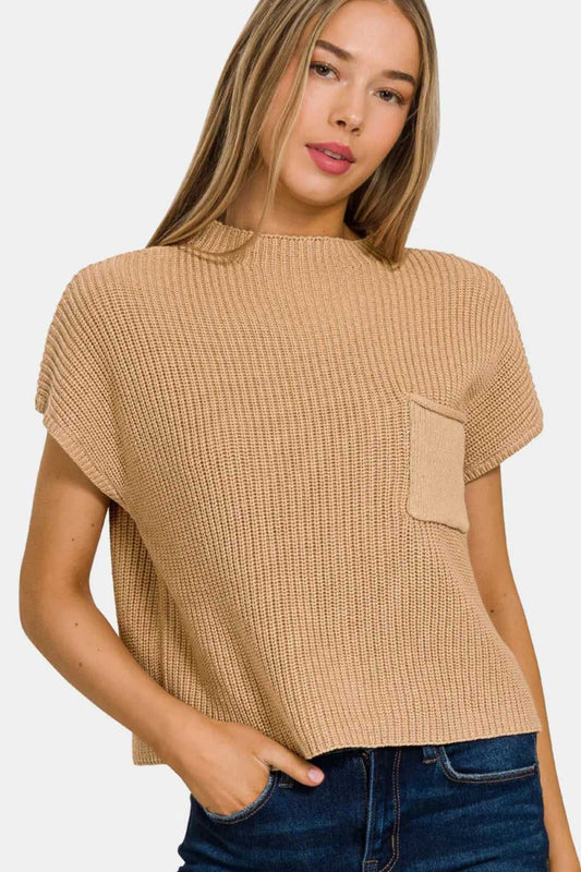 Zenana Mock Neck Short Sleeve Cropped Sweater - Hopeford Streams