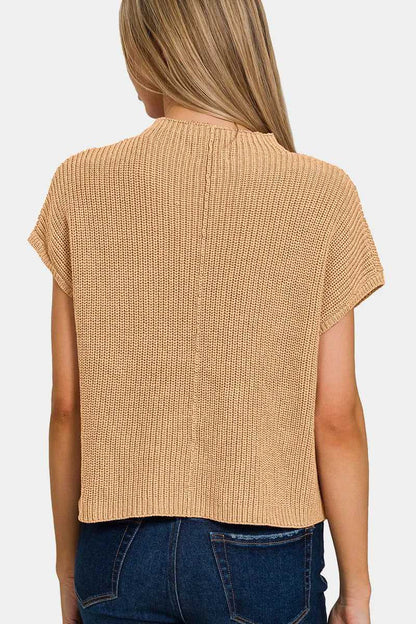 Zenana Mock Neck Short Sleeve Cropped Sweater - Hopeford Streams