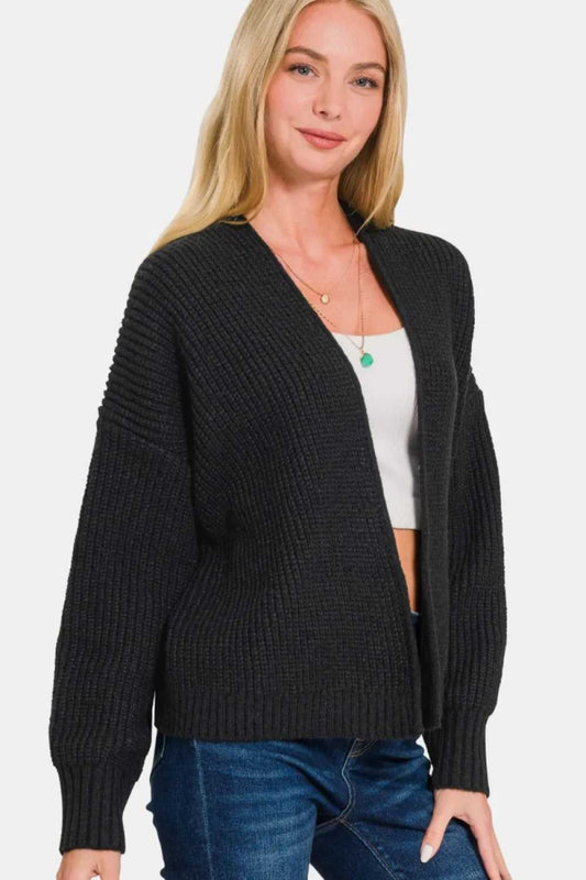 Zenana Open Front Drop Shoulder Sweater Cardigan - Hopeford Streams