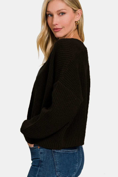 Zenana Open Front Drop Shoulder Sweater Cardigan - Hopeford Streams
