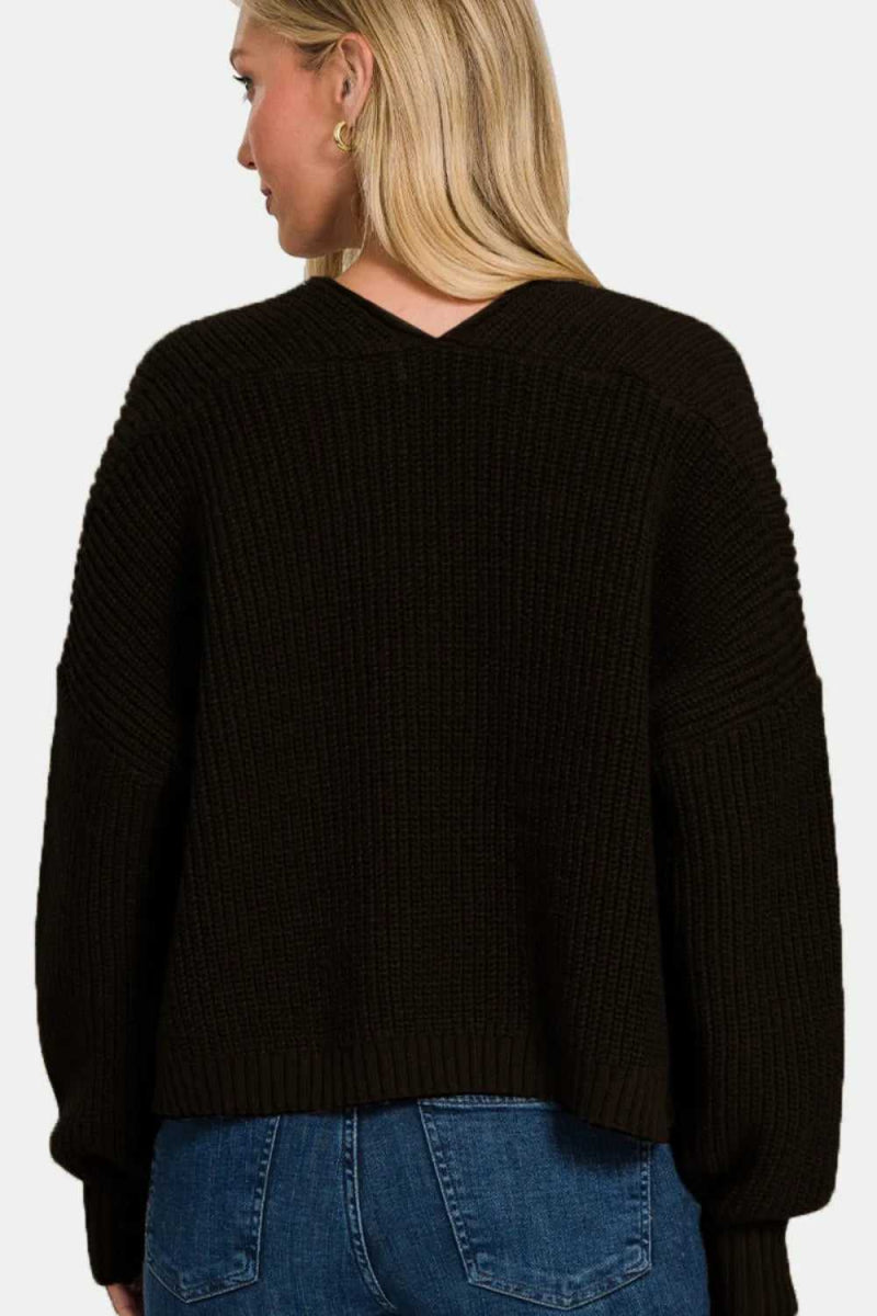 Zenana Open Front Drop Shoulder Sweater Cardigan - Hopeford Streams