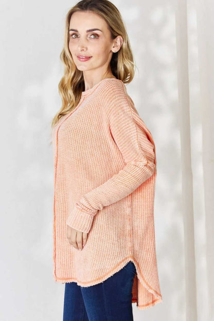 Zenana Oversized Washed Waffle Long Sleeve Top - Hopeford Streams