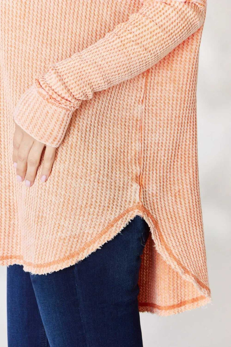 Zenana Oversized Washed Waffle Long Sleeve Top - Hopeford Streams