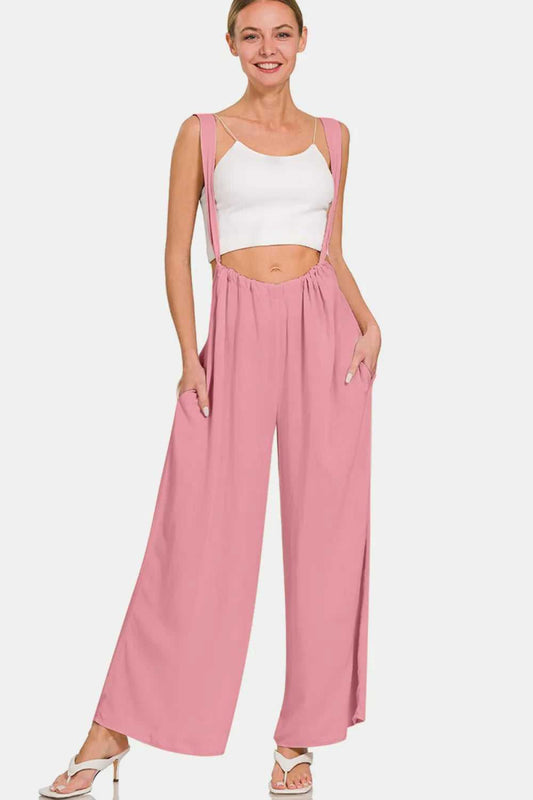 Zenana Pocketed Wide Strap Wide Leg Overalls - Hopeford Streams