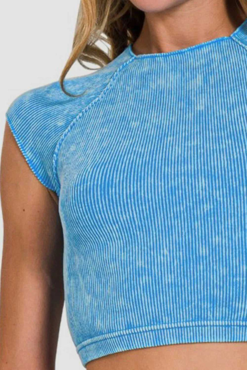 Zenana Ribbed Round Neck Cropped Top - Hopeford Streams