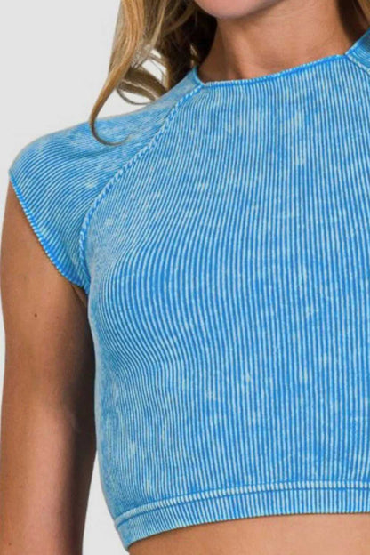 Zenana Ribbed Round Neck Cropped Top - Hopeford Streams