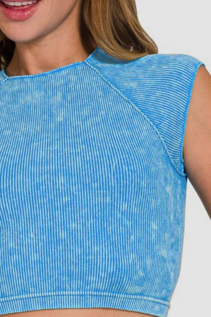 Zenana Ribbed Round Neck Cropped Top - Hopeford Streams