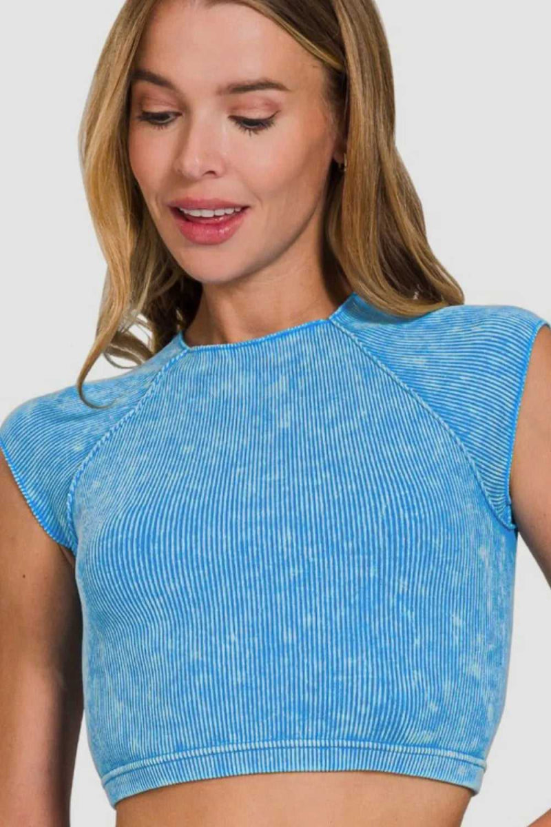 Zenana Ribbed Round Neck Cropped Top - Hopeford Streams