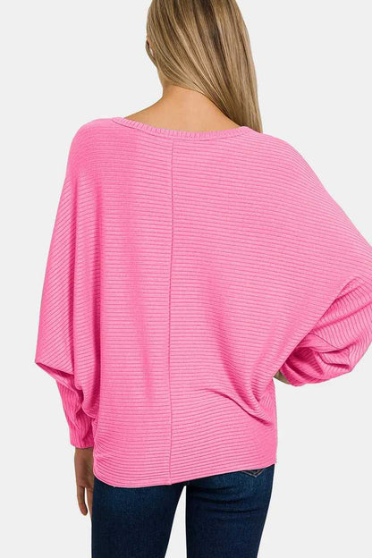 Zenana Ribbed Round Neck Long Sleeve Top - Hopeford Streams