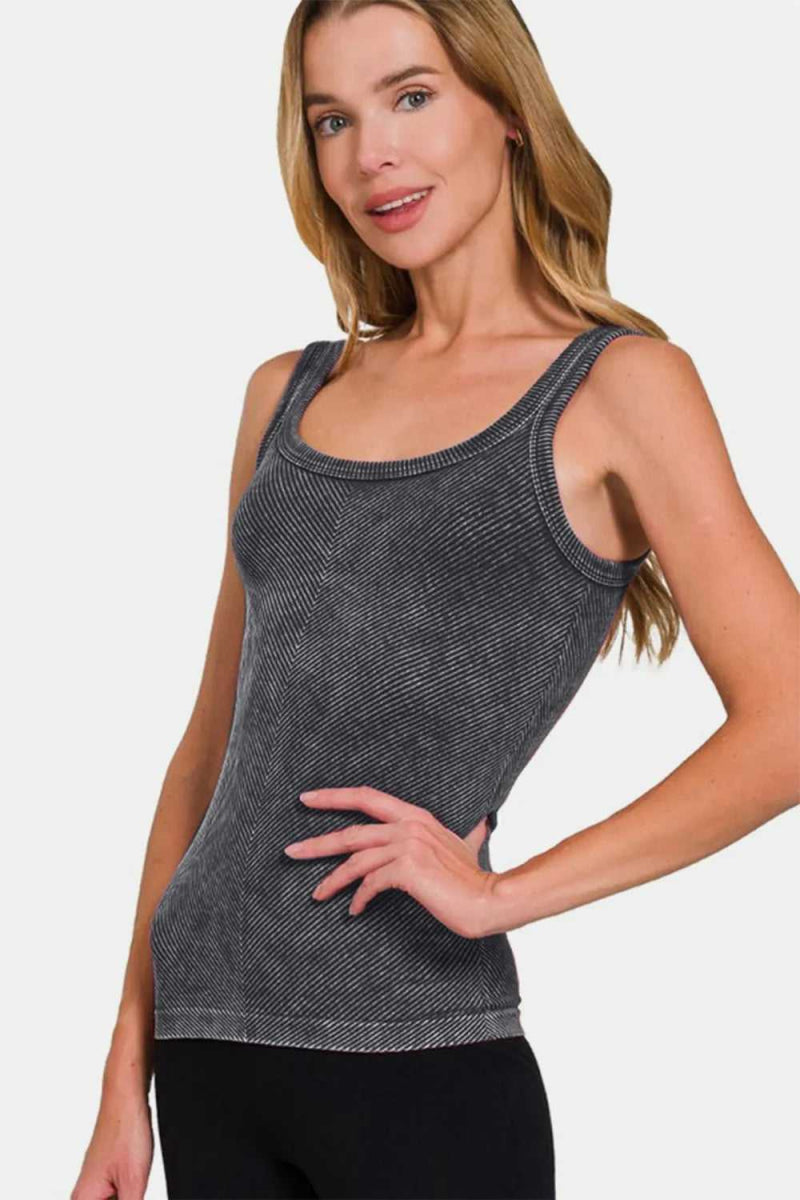Zenana Ribbed Scoop Neck Tank - Hopeford Streams