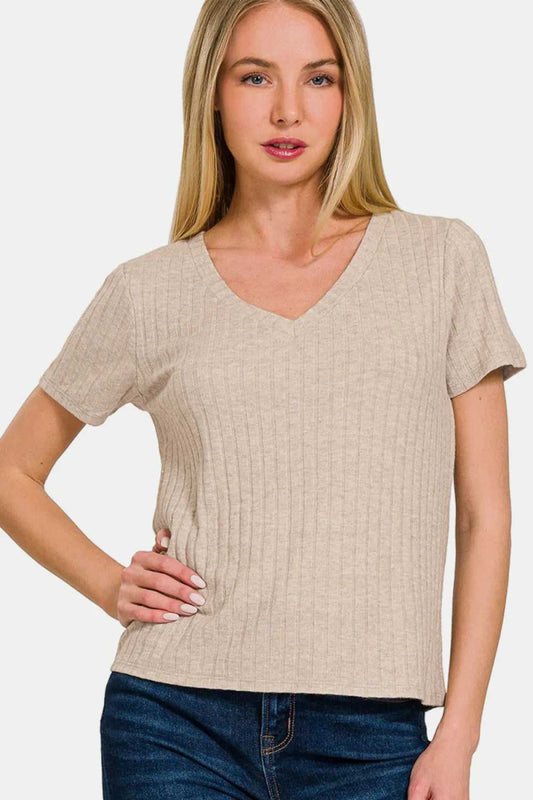 Zenana Ribbed Short Sleeve T-Shirt - Hopeford Streams
