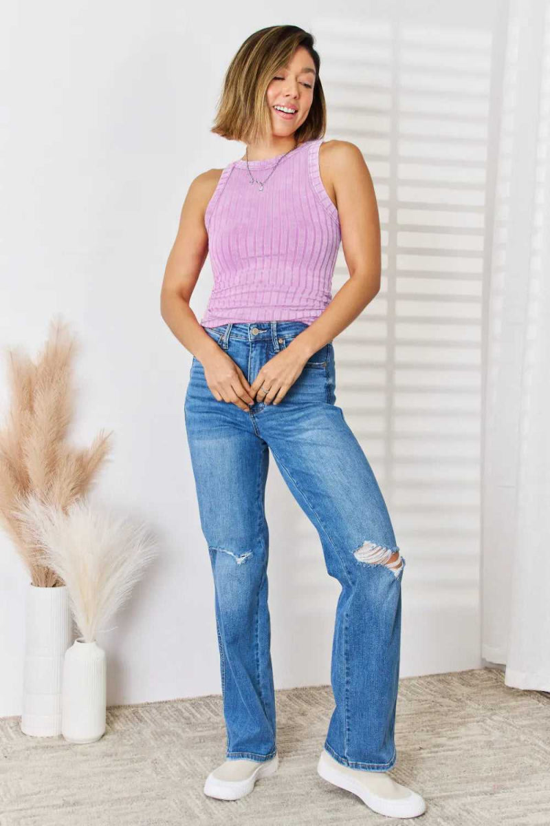 Zenana Ribbed Washed Round Neck Tank - Hopeford Streams