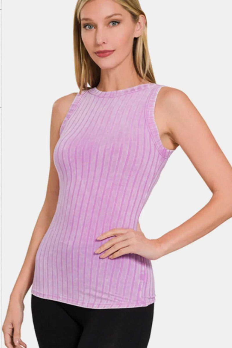Zenana Ribbed Washed Round Neck Tank - Hopeford Streams