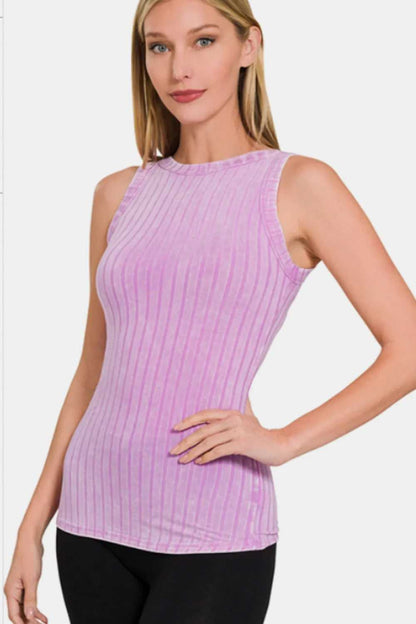 Zenana Ribbed Washed Round Neck Tank - Hopeford Streams