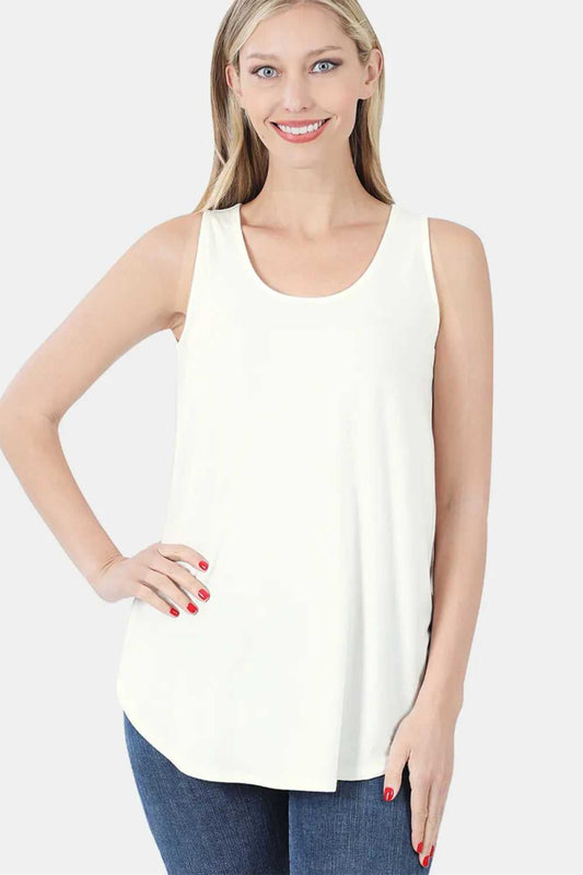 Zenana Round Neck Curved Hem Tank - Hopeford Streams
