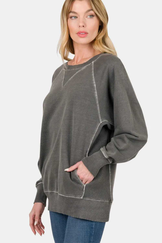 Zenana Round Neck Long Sleeve Sweatshirt - Hopeford Streams