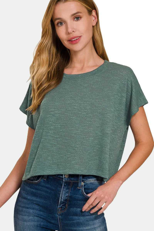 Zenana Round Neck Short Sleeve Crop T-Shirt - Hopeford Streams