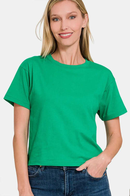 Zenana Round Neck Short Sleeve Cropped T-Shirt - Hopeford Streams