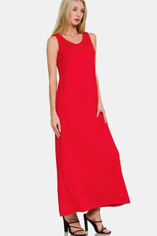 Zenana Scoop Neck Wide Strap Tank Dress - Hopeford Streams