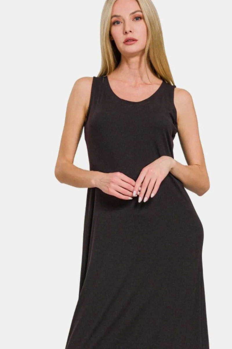 Zenana Scoop Neck Wide Strap Tank Dress - Hopeford Streams