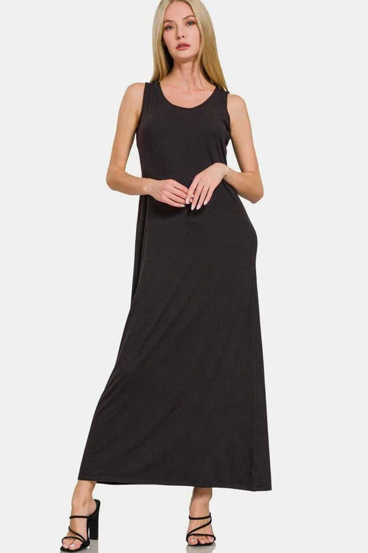 Zenana Scoop Neck Wide Strap Tank Dress - Hopeford Streams