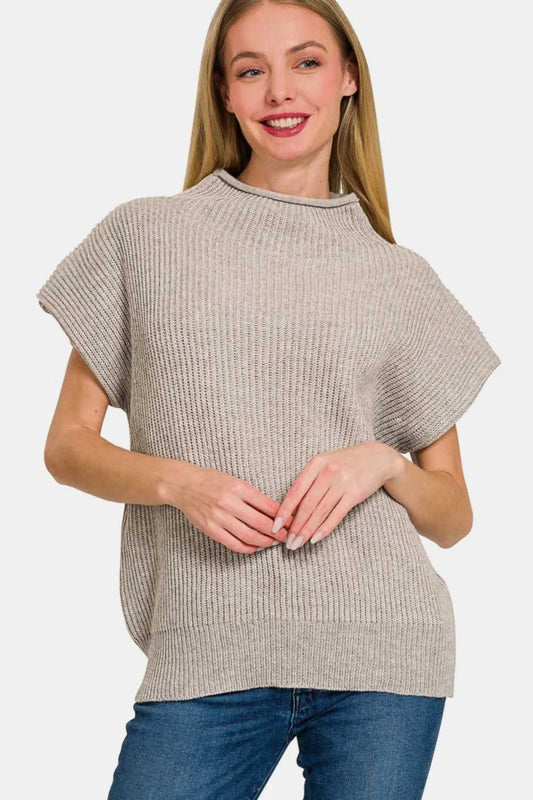 Zenana Short Sleeve Mock Neck Sweater - Hopeford Streams