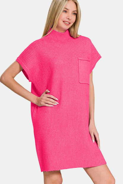 Zenana Short Sleeve Sweater Mini Dress - Hopeford Streams