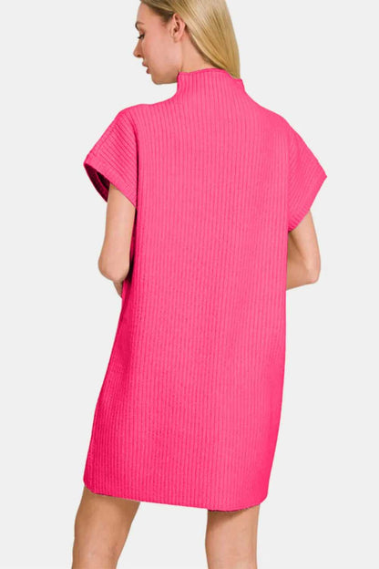 Zenana Short Sleeve Sweater Mini Dress - Hopeford Streams