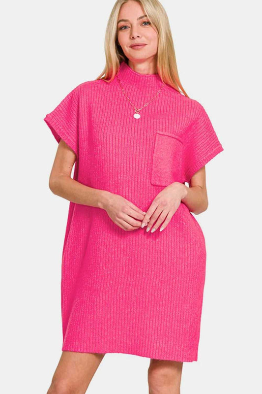 Zenana Short Sleeve Sweater Mini Dress - Hopeford Streams