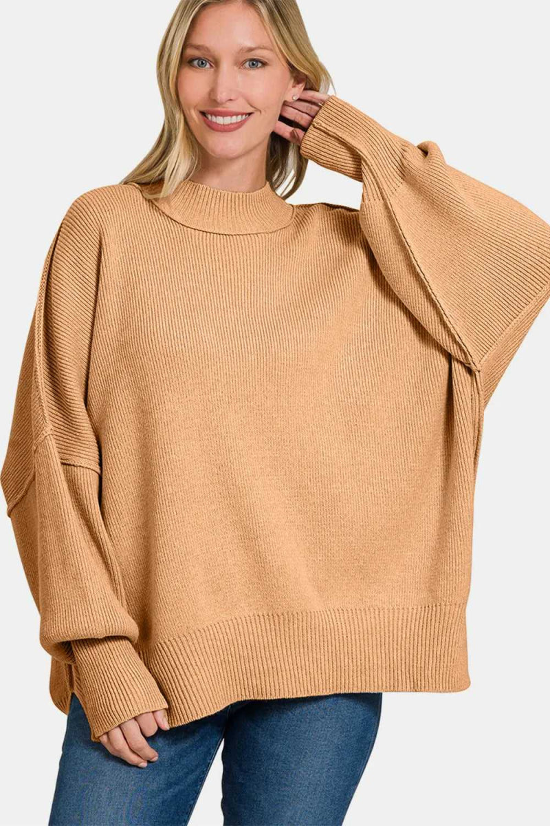 Zenana Side Sit Oversize Sweater - Hopeford Streams