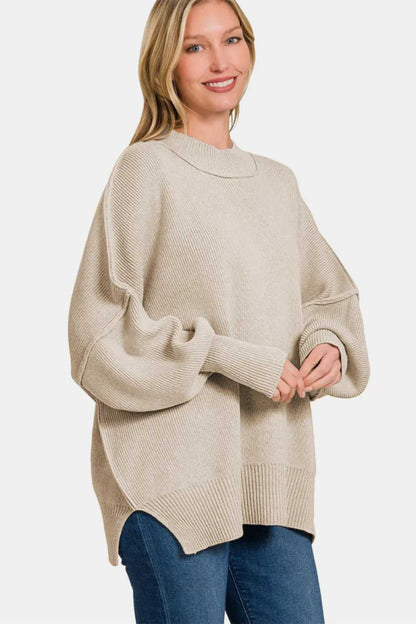 Zenana Side Sit Oversize Sweater - Hopeford Streams