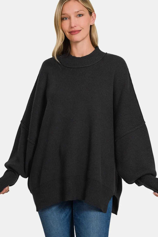 Zenana Side Slit Oversize Sweater - Hopeford Streams
