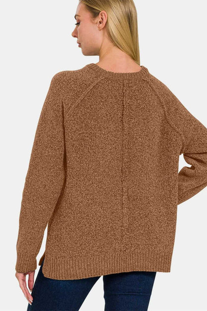 Zenana Side Slit Raglan Sleeve Sweater - Hopeford Streams