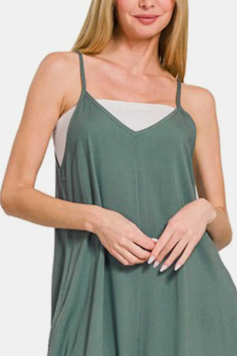 Zenana Sleeveless Curved Hem Wide Leg Overalls with Pockets - Hopeford Streams