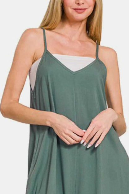 Zenana Sleeveless Curved Hem Wide Leg Overalls with Pockets - Hopeford Streams