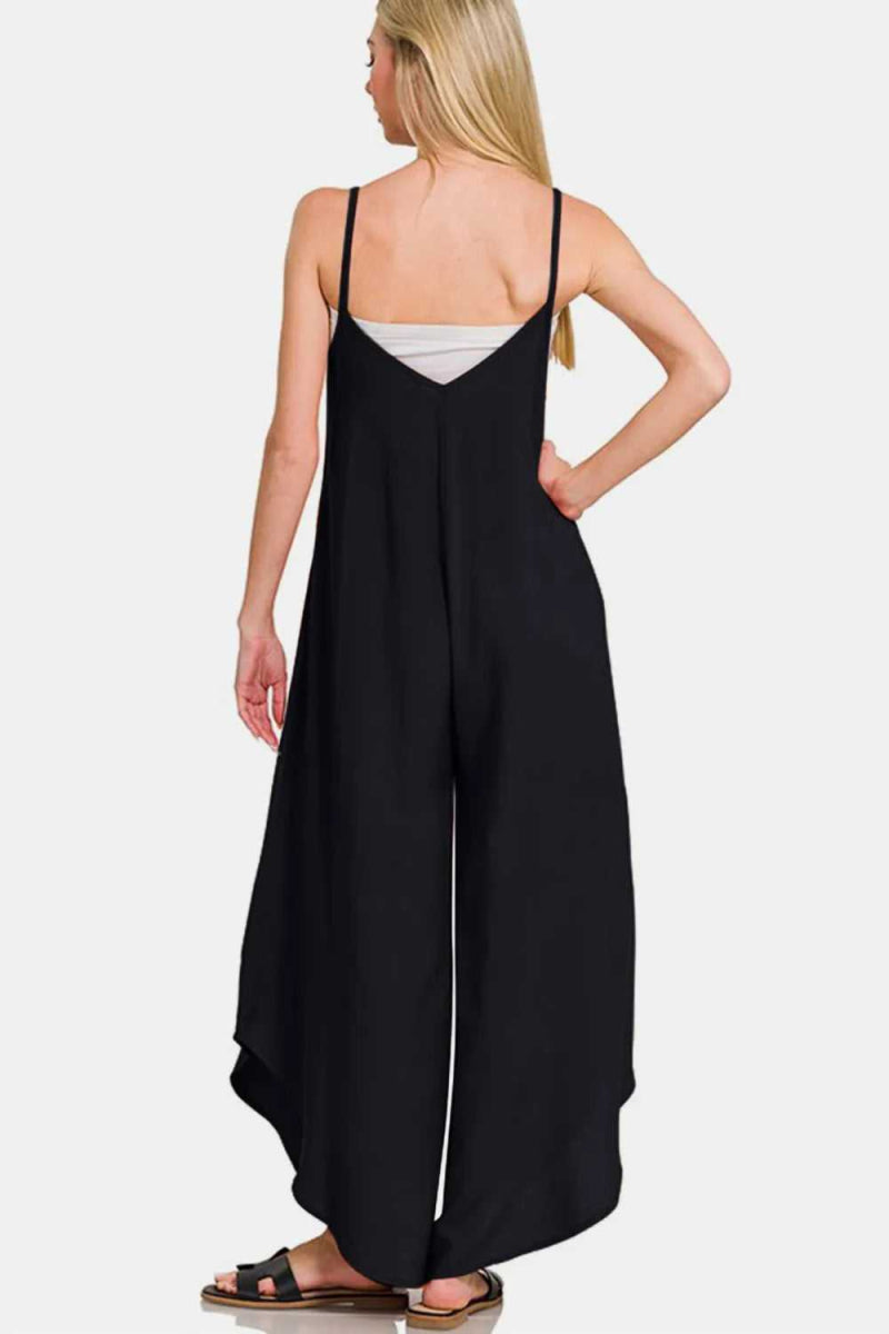 Zenana Spaghetti Strap Wide Leg Overalls with Pockets - Hopeford Streams
