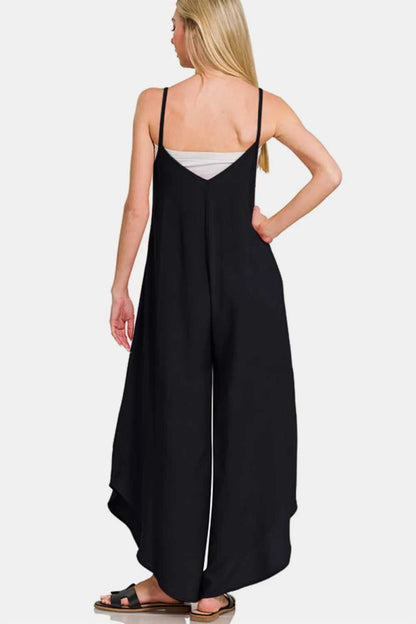 Zenana Spaghetti Strap Wide Leg Overalls with Pockets - Hopeford Streams
