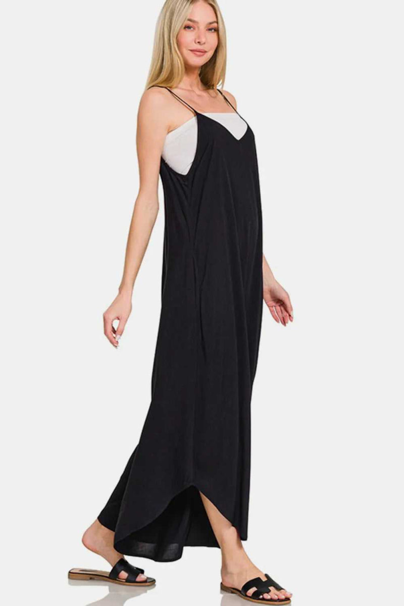 Zenana Spaghetti Strap Wide Leg Overalls with Pockets - Hopeford Streams