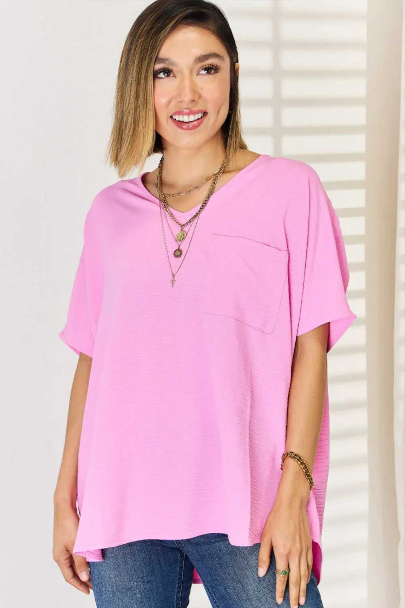 Zenana Texture Short Sleeve Blouse - Hopeford Streams