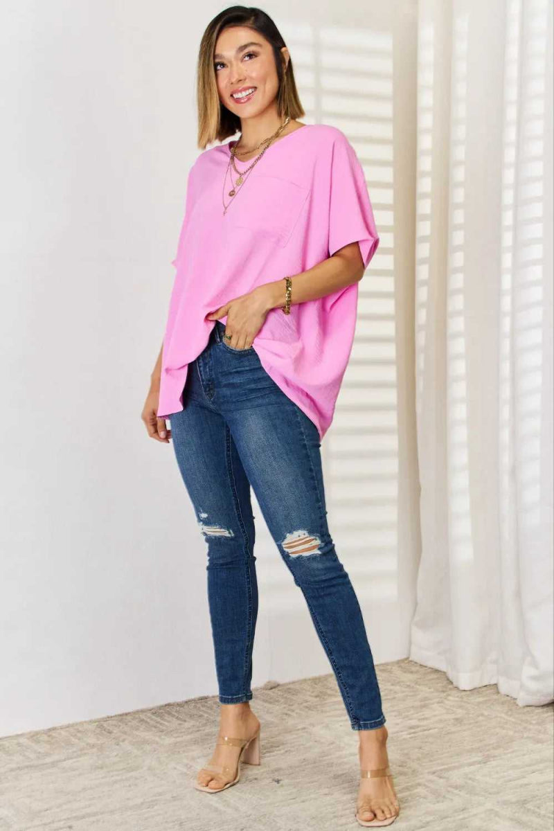 Zenana Texture Short Sleeve Blouse - Hopeford Streams