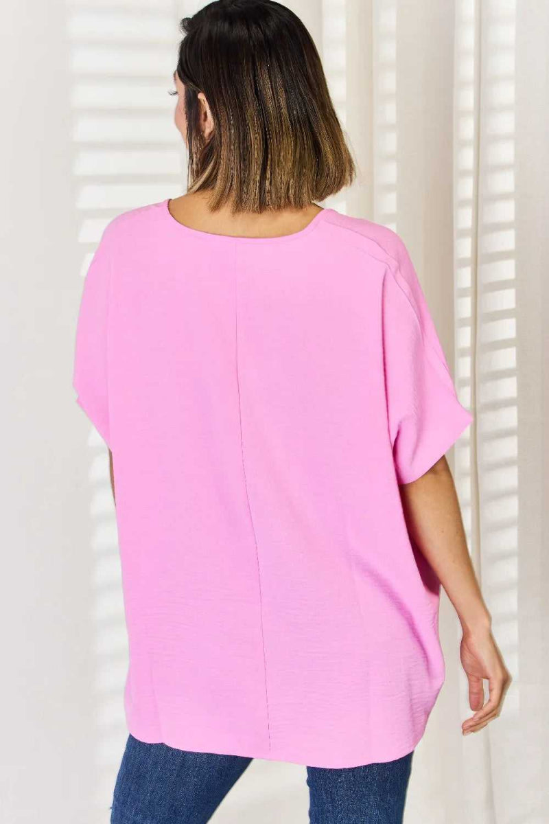 Zenana Texture Short Sleeve Blouse - Hopeford Streams