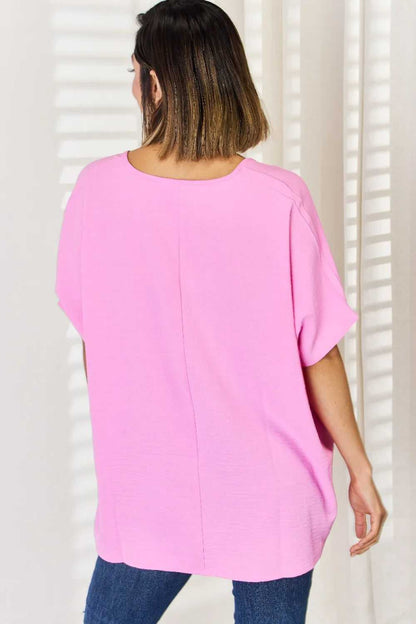 Zenana Texture Short Sleeve Blouse - Hopeford Streams