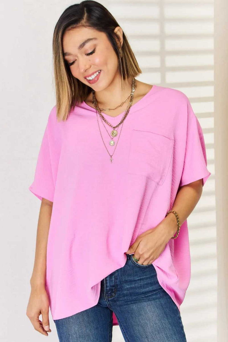 Zenana Texture Short Sleeve Blouse - Hopeford Streams